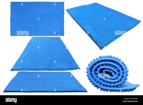 Blue Soft Bathroom Carpet Different Possitions Stock Photo Alamy