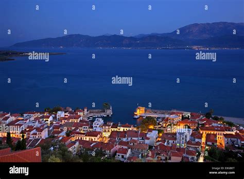 Night View Of The Picturesque Little Port Of Nafpaktos Lepanto Town