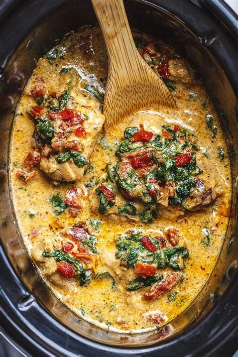 Add them on top of the chicken. Crock-Pot Tuscan Garlic Chicken - Succulent Crock-Pot chicken cooked in Spinach, garlic, sun ...