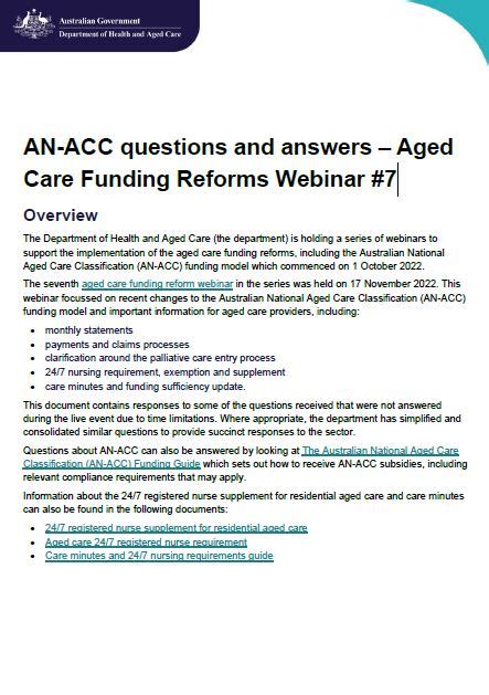 Questions And Answers From Australian National Aged Care Funding