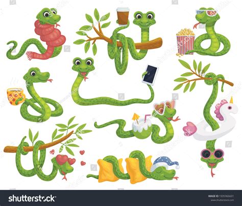 Funny Cute Cartoon Snakes Characters Set Stock Vector Royalty Free