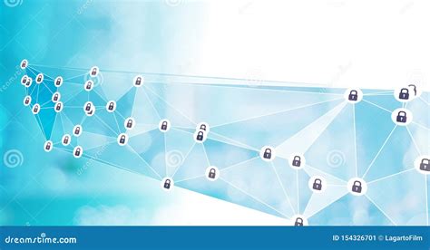 Abstract Cybersecurity Concept In Blue With Icons Stock Illustration