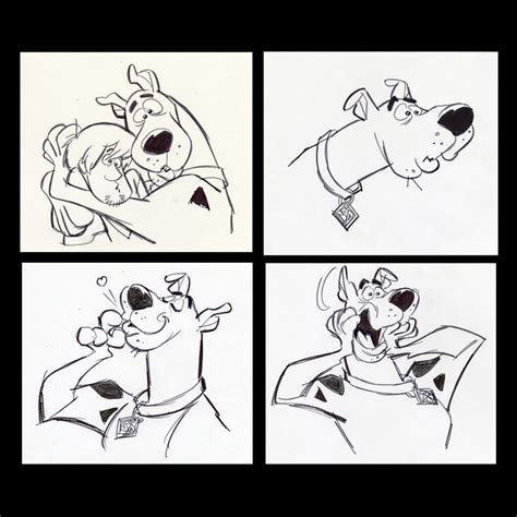 Lot 128 Set Of Four Hand Drawn Iwao Takamoto Scooby Doo And Shaggy Sketches Circa 2000s