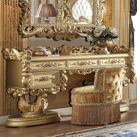 The bed features a headboard that's upholstered in polyester, and designed with. Baroque Rich Gold CAL King Bedroom Set 5Pcs Traditional ...