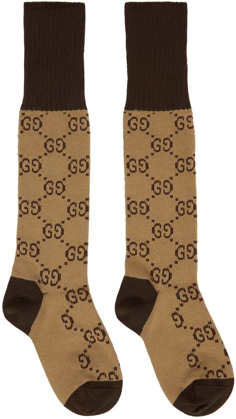 Gucci Beige And Brown Cotton Gg Socks Ssense