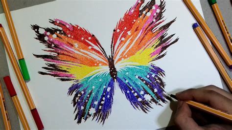 Colour Stippling Of Butterfly Easy Stippling Drawing Pointilism Art