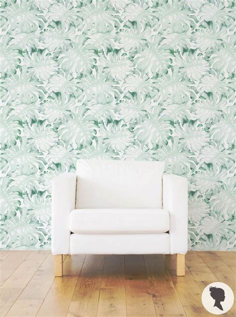 Watercolor Palm Leaf Removable Wallpaper In Minty Colours Etsy