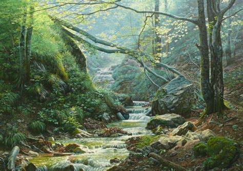 Art And Collectibles Forest Stream Painting Pe