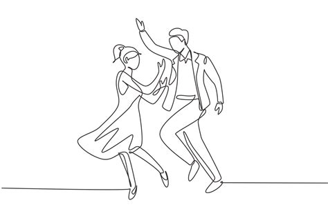 Single Continuous Line Drawing Man And Woman Performing Dance At School
