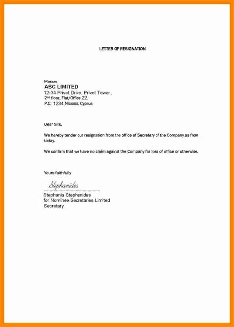 Short Resignation Letter Example Coverletterpedia