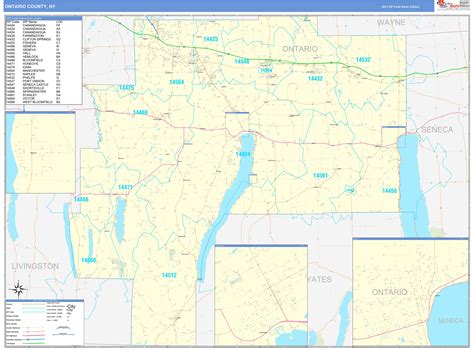 Ontario County Ny Zip Code Wall Map Basic Style By Marketmaps Mapsales