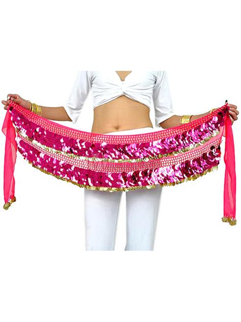 Hip Scarf Belly Dance Costume Rose Red Sparkling Chiffon Bollywood Dance Accessories