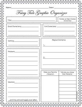 This table has 4 fairy tale elements on the top axis: Tall Tale, Fairy Tale, Fable, and Folktale Graphic ...