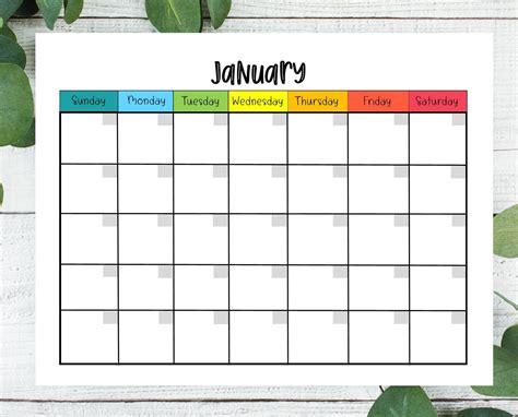 12 Month Calendar Printable Printable Calendar Reusable Etsy