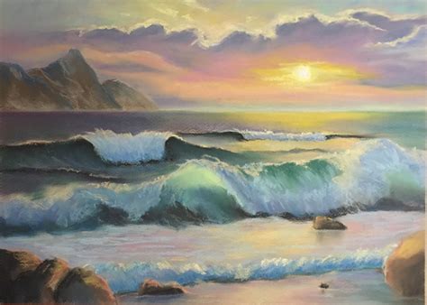 Waves On The Sunset Pastel Painting Peinture Par Hanna Taranishyna