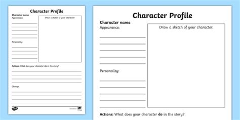 Character Profile Template Primary Resources