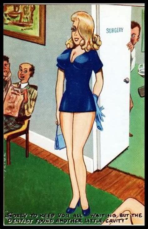 vintage 1960s artist signed risqué comic postcard dentist orthodontist cavity cartoon jokes