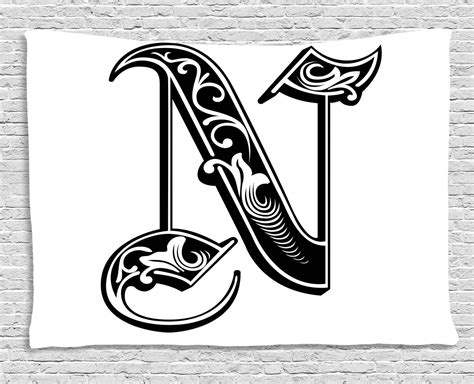 Letter N Tapestry Gothic Victorian Style Typography Classic Capital