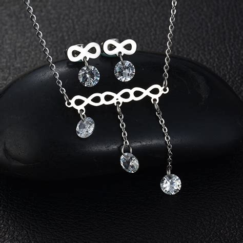 New Arrival Luxury Infinite Jewelry Set 3 Colors Stainless Steel Cz Stone Pendant Necklace