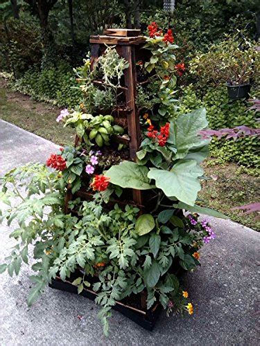 Earth Tower Vertical Garden 4 Sided Wooden Planter On Wheels
