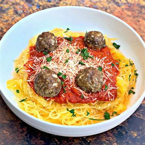 Keto Low Carb Spaghetti Squash Marinara And Meatballs Recipe Cart