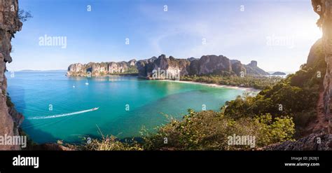 Panoramic Aerial View Of Railay Beach Landscape With Sea Forest And