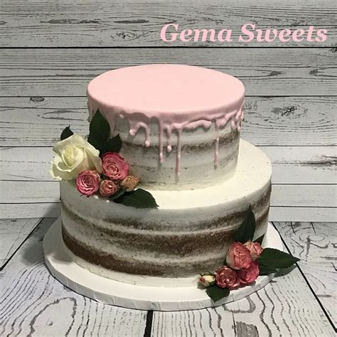 Naked Cake With Pink Chocolate Drip By Gema Sweets Chocolate Drip