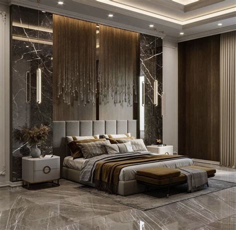 Elegant Taupe Grey And Gold Modern Bedroom Decor With Channel Tufted