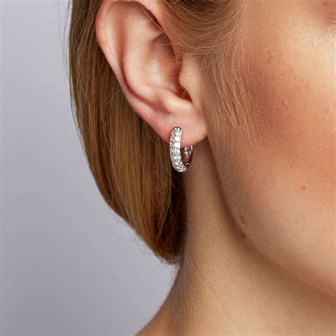 Hoop Earrings With Cubic Zirconia In Sterling Silver