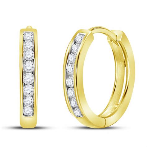 14kt Yellow Gold Womens Round Diamond Channel Set Hoop Earrings 14