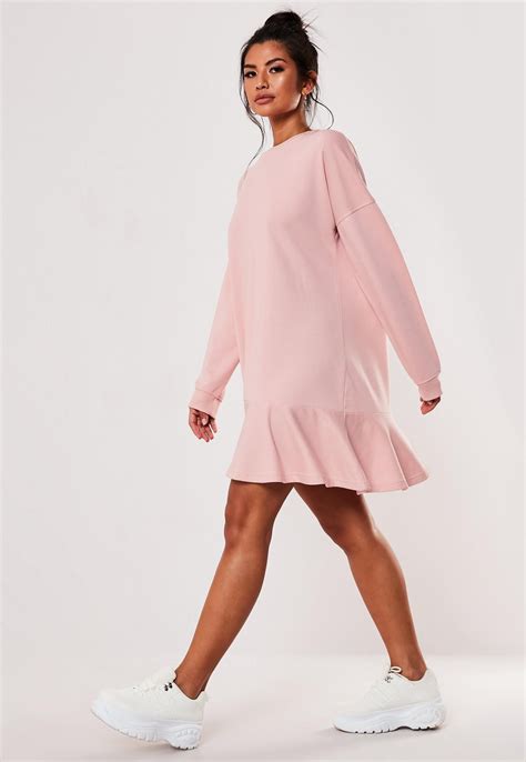Pink Frill Hem Oversized Sweater Dress Missguided Trending Dresses