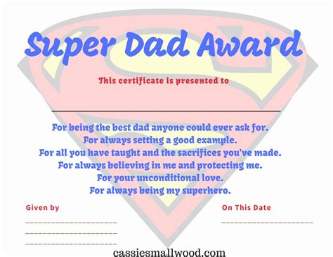 Father Of The Year Certificates Luxury Superhero Dad Certificate Cassie