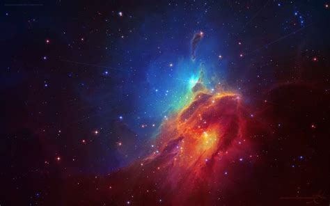 Blue Outer Space Dark Red Multicolor Stars Nebulae Digital Art Artwork