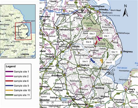 Map Of Sample Sites And Location Of Lincolnshire In Uk Base Map From Download Scientific