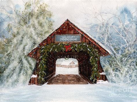 Covered Bridge Highlands Nc Winter Painting By Janine Riley Pixels