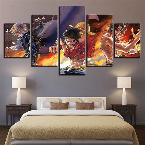 Luffy Ace Sabo One Piece Anime 5 Panel Canvas Art Wall Decor