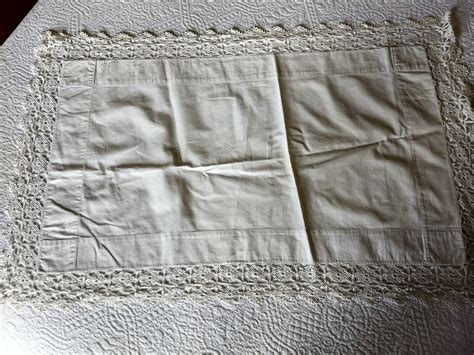 Victorian 1900s Pillow Shams Hand Crochet Lace Edge Oblong Layover