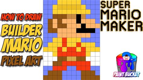 How To Draw Builder Mario Super Mario Maker Bit Pixel Art Drawing Tutorial Youtube