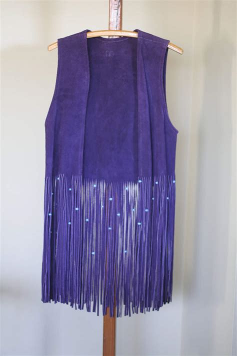 Vintage Fringe Hippie Vest Purple Leather Etsy