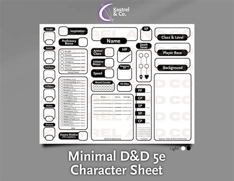 Minimal Dandd 5e Character Sheet Pdf Pack Etsy
