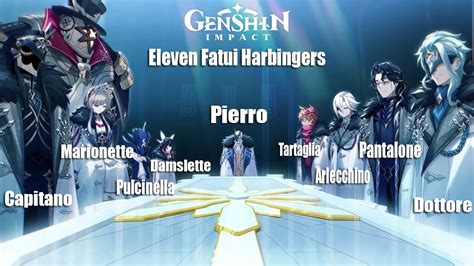 Genshin Impact All Eleven Fatui Harbingers Reveal And Characters Voice