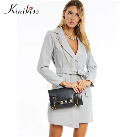 kinikiss women trench coats autumn office lady gray slim long jacket coats with belt button