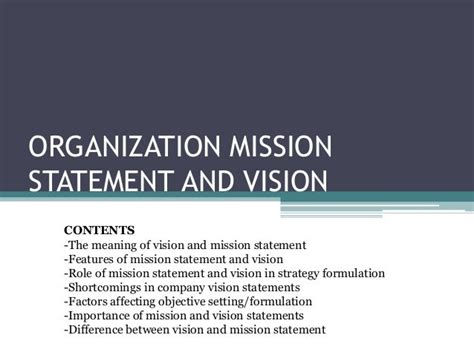 Organization Mission Statement And Vision