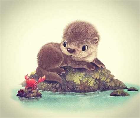 Cute Otter And Crab Cute Animals Animal Drawings Cute Animal Drawings