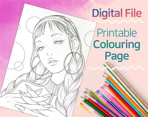 Retro Girl Coloring Page For Adults Printable Coloring Page Etsy