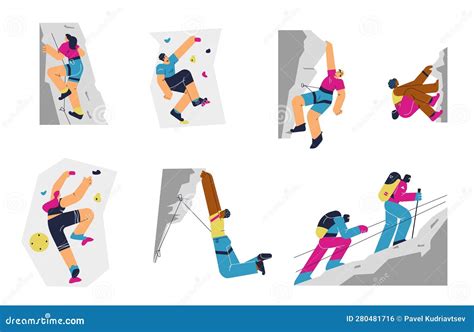 Set Of Climber Characters Flat Style Vector Illustration Stock