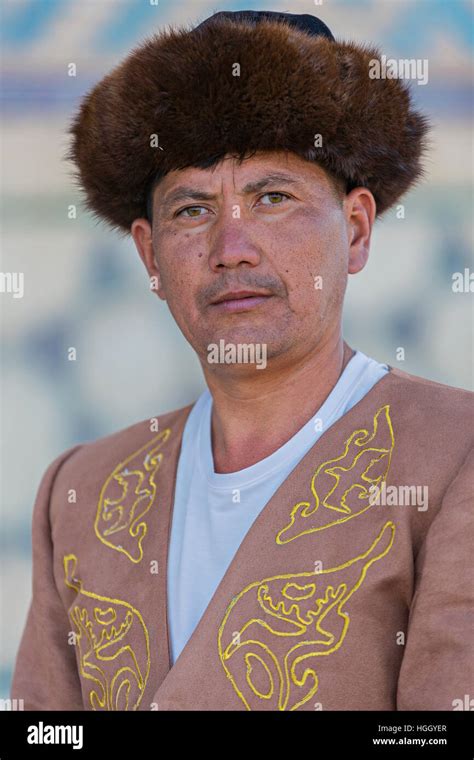 Kazakh Man In National Costumes In Turkestan Kazakhstan Stock Photo