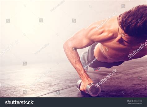 Man Doing Pushup Exercise Dumbbell Stock Photo 435565432 Shutterstock