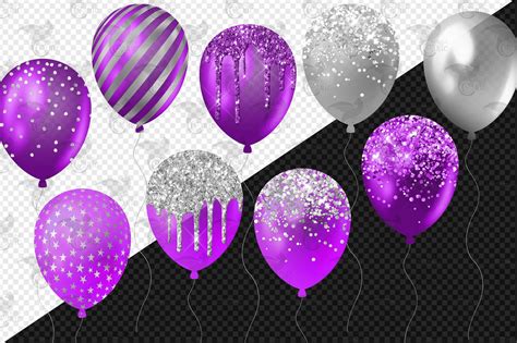 Purple And Silver Balloons Clipart Glitter Balloon Png Etsy