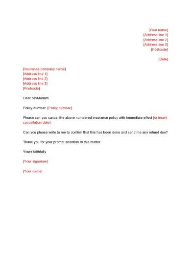 If you cancel within the first 14 days, the fee might be lower, or there you won't normally get a refund if you've made a claim on the policy. FREE 5+ Insurance Termination Letter Samples in PDF | MS Word